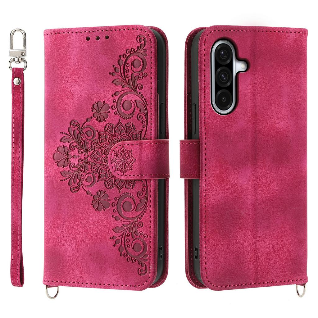 For Samsung Galaxy A56 5G Case Flower Pattern PU Leather Wallet Phone Cover with Strap