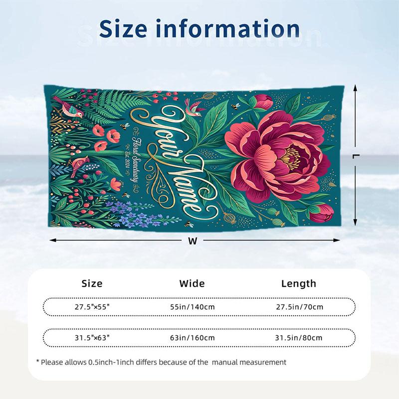 Floral Fantasy Butterflies 1 Theme Quick Dry Beach Towel Custom Name Text Print Large Sand Resistant Towel Beach Vacation