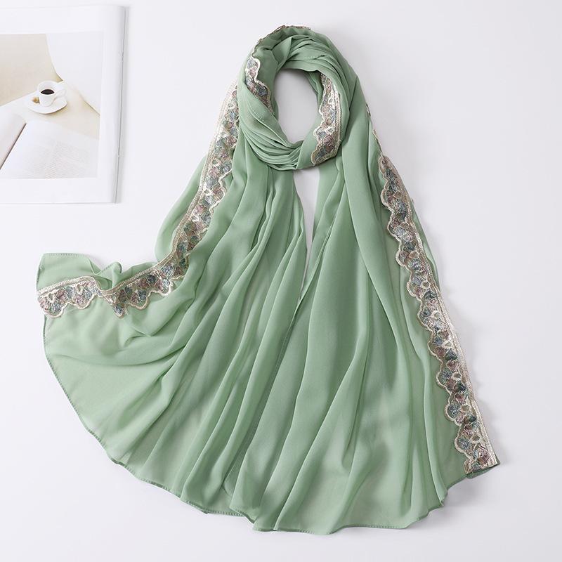 Women Hijabs Muslim Lace Decoration Pearl Chiffon Head Scarf Lady Fashion Scarf Wole America  Headscarf