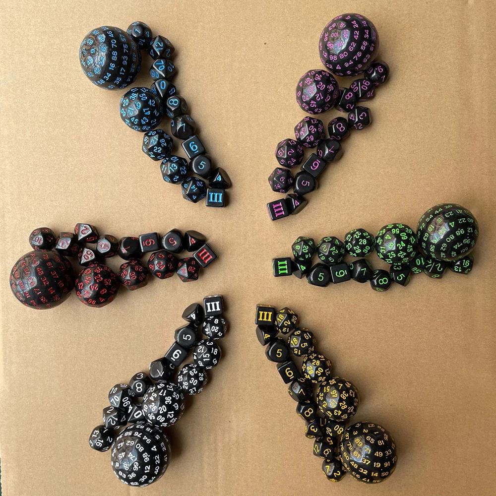 15 Teile/satz Polyedrische Würfel D3-D100 Sphärische RPG Komplette DND Opaque Schwarz 100 Seiten Würfel Rolle Spielen Tisch Party Brettspiel