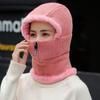 Thickened Knitted Scarf Hat Zipper Knitted Balaclava Cap Soft Hooded Thermal Cap  Autumn