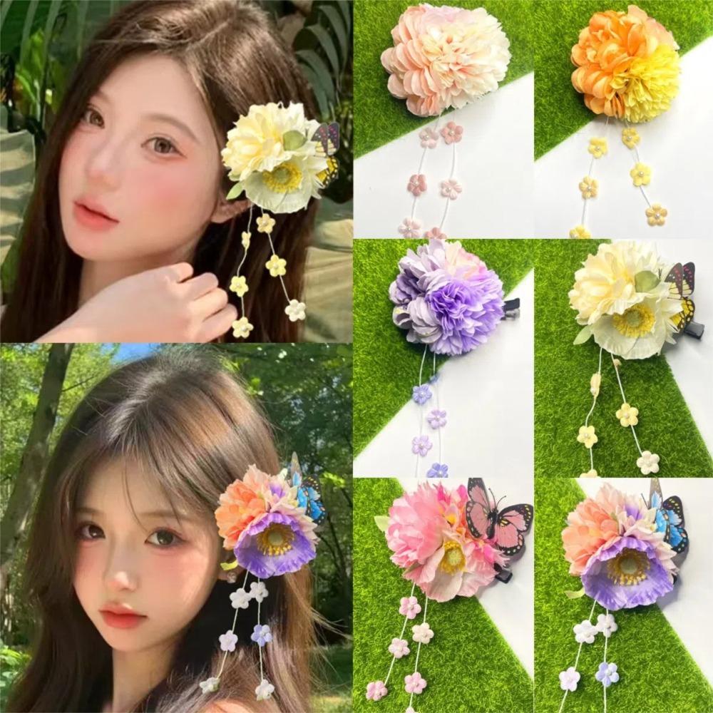 Fringe Tassel Duckbill Clip Chinese Style Barrettes Fairy Flower Butterfly Side Clip  Girl