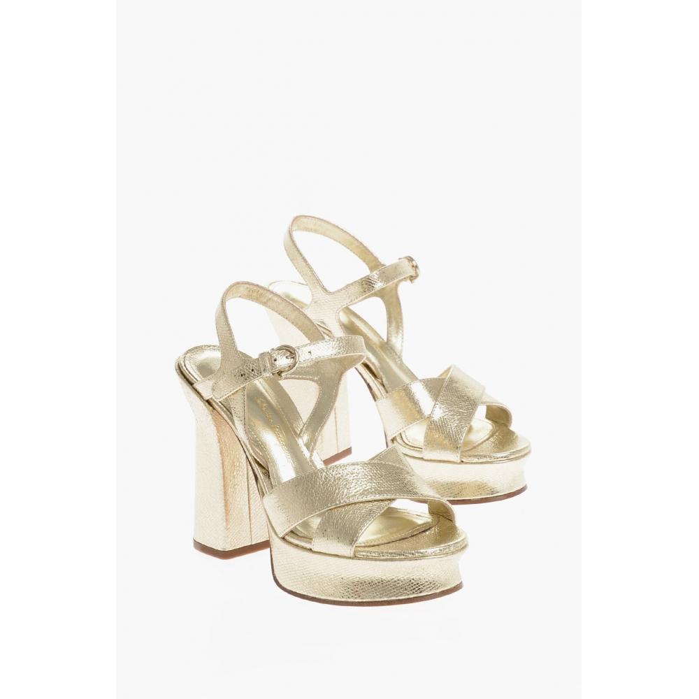 

Salvatore Ferragamo Metallized Leather Sonya Sandals 12 Cm Gold US 9