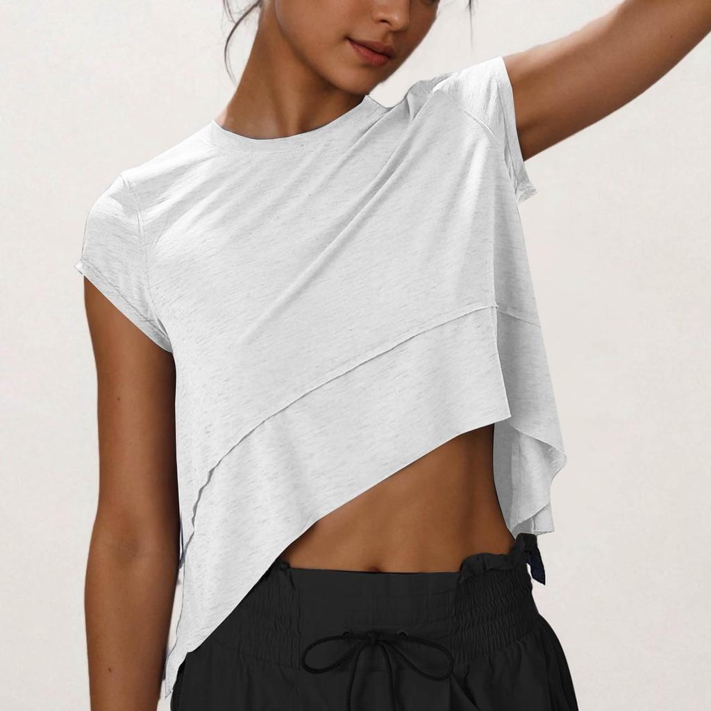 Damski Modny Luźny Sportowy Top Bez Rękawów z Okrągłym Dekoltem Asymetryczny