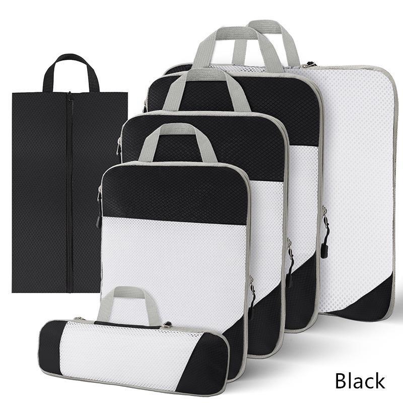 6 шт./компл., кубики для упаковки багажа, сумки для хранения, пакеты для сортировки одежды для путешествий, упаковочная сумка из компрессионной ткани чёрный