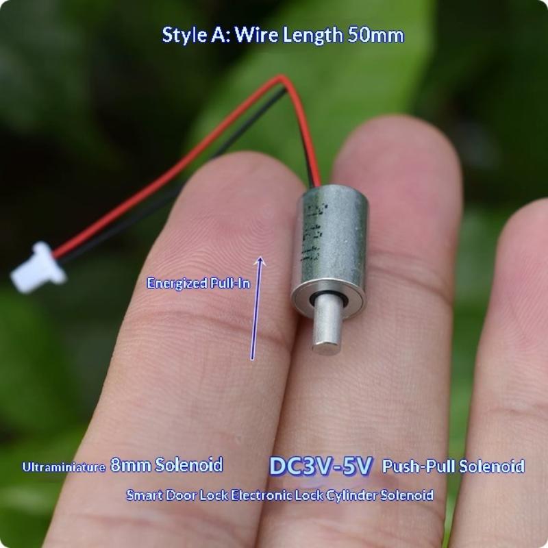 DC 3V 3,7V 5V Mini Malý 8mm Válcový Sací Typ Tlačně-Tahový Lineární Elektromagnetický Válec DIY Zámek na otisk prstu