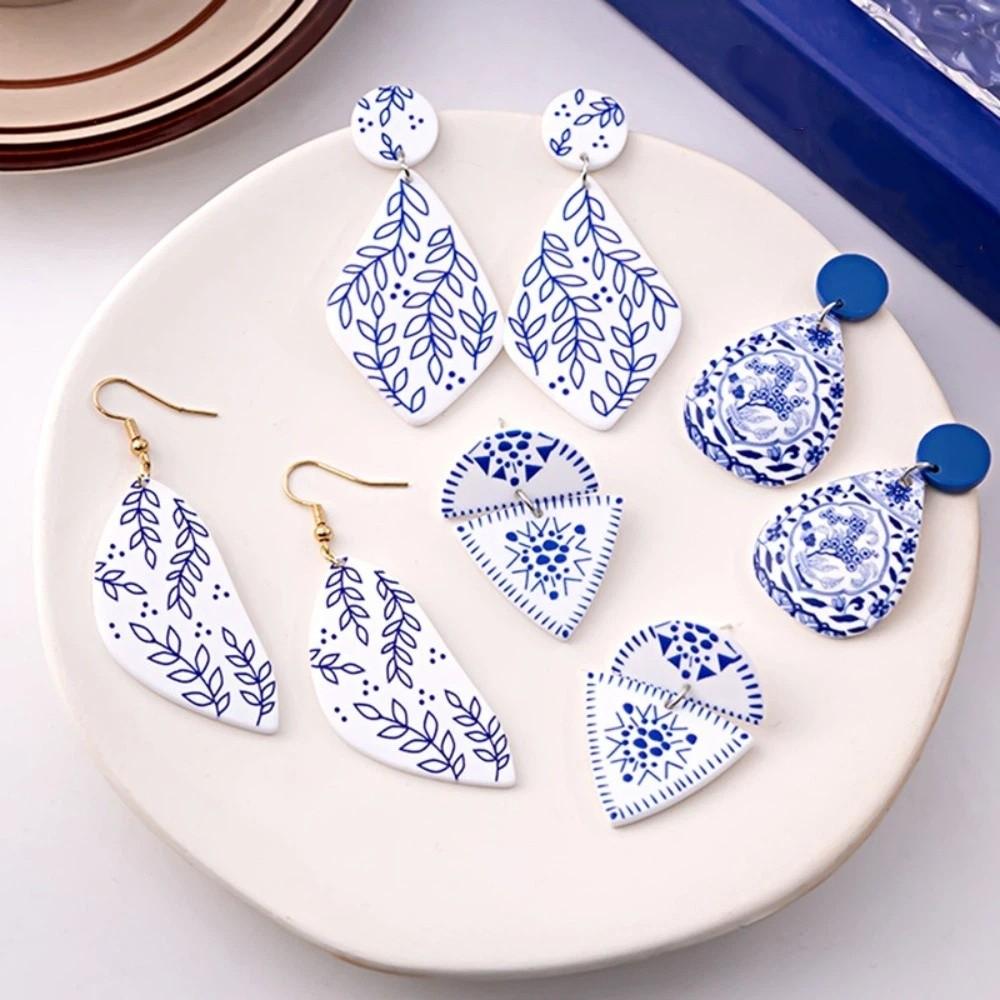 Wave Point Chinoiserie Acrylic Blue Earrings Chinese Style Hanfu Earrings Cheongsam Ear Stud Women