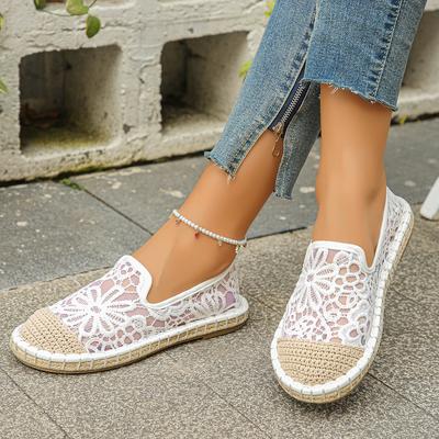Womens Flats Shoes Espadrille Zapatillas Mujer Sapatos Fashion Lace Hand-made Woven Emboridery Shoe Spring and Summer Slip On