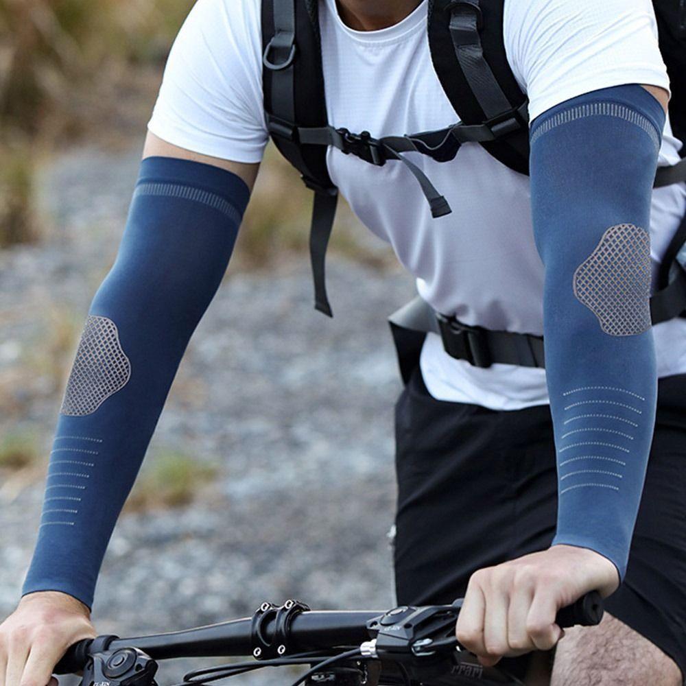 2Pcs Ice Silk Men's Sports Arm Guards Elastic Cooling Sleeves Cover New Sunscreen Sleeves