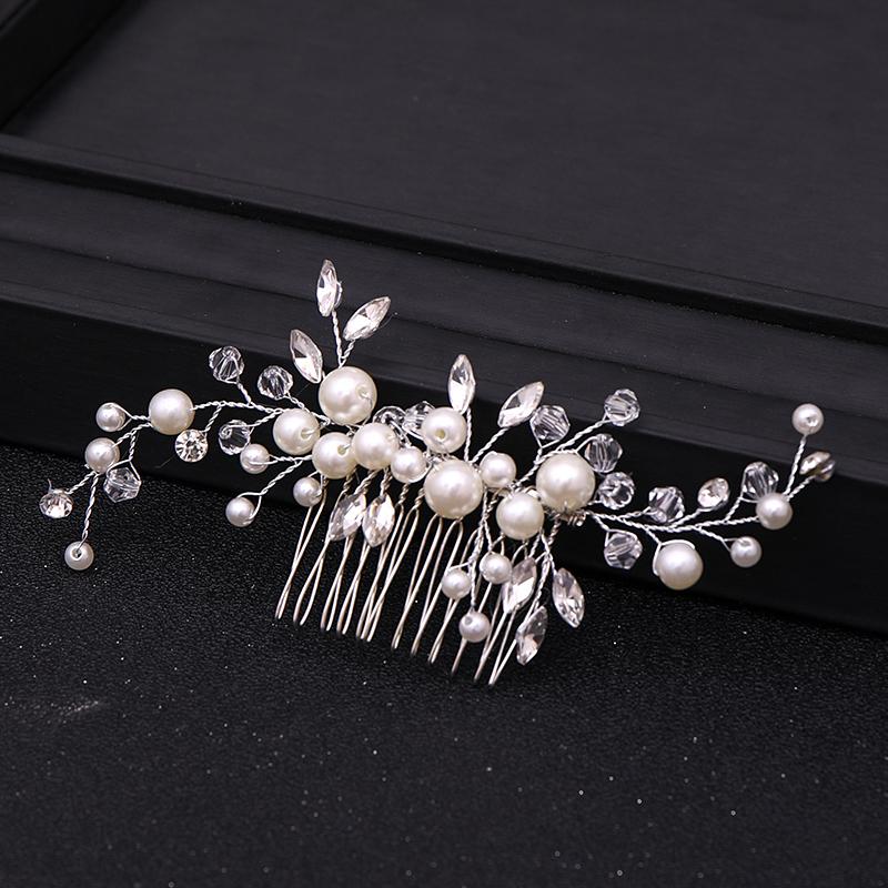 Silver Color Pearl Crystal Hair Combs Tiara For Women Bride Cheap Party Headpiece Wedding Hair Accessories Bridal Hair Jewelry