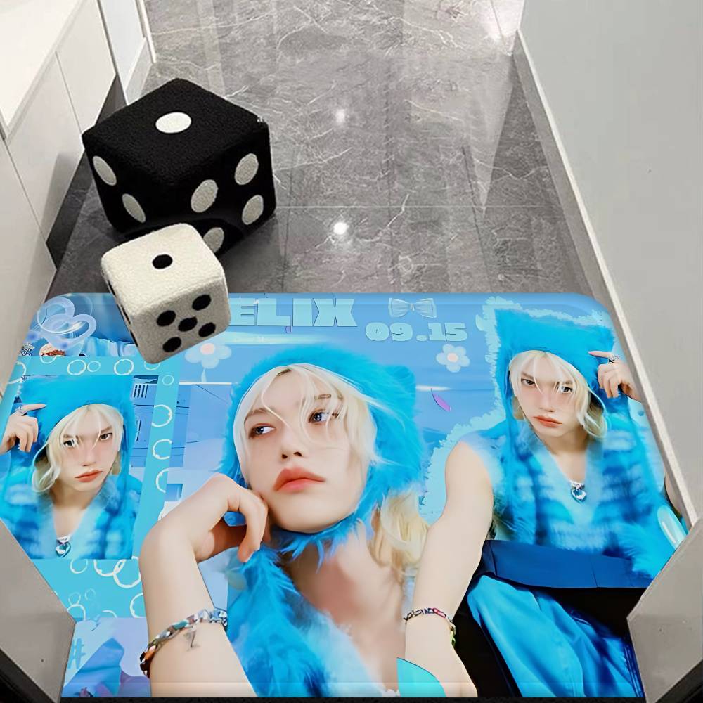Kpop Singer F-Felix Hallway Carpet Washable Non-Slip Living Room Sofa Chairs Area Mat Kitchen Doormat Area Rug