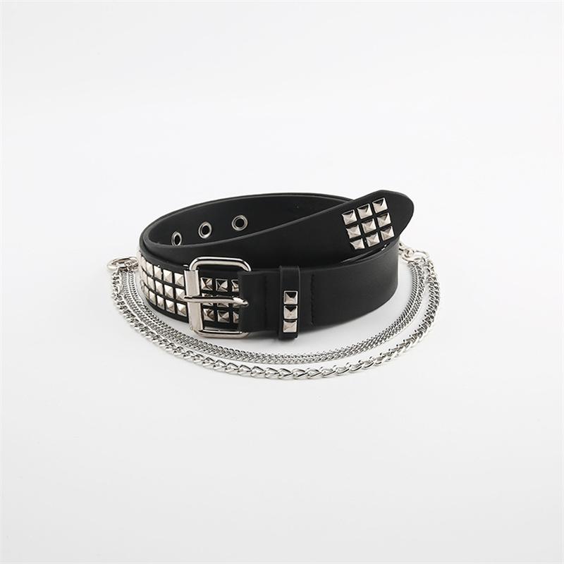 2026 Rivet Studded Punk Hip Hop Belt Women Goth Vintage PU Leather Waist Chain Fashion Belts