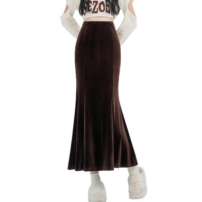 Mermaid Midi Elastic Tight Solid Perfect for and Fall [Ishihara Liacceai] Skirt, Velvet, Length, Fall/Winter, Long, Waist, Skirt, Stretch, Thin,