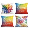 Rainbow Text Flowers Pillowcase Printed Polyester 45x45cm Throw Pillowcover Decorative Sofa Cushion Pillowslip Home Decor