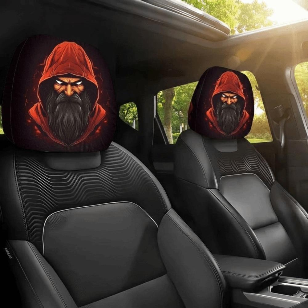 Scary Face Print Seat Headrest Protectors Stain-Proof Oil-Proof Halloween Car Pillowcase Car Seat