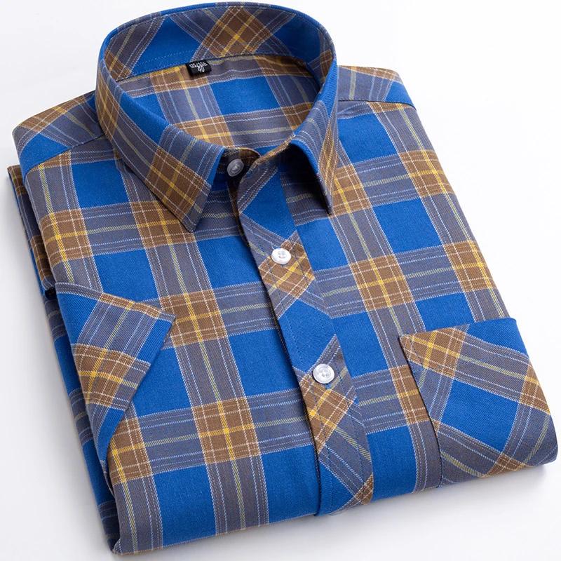 2026 Summer Thin Plaid  Men's Shirts Short Sleeve  Plus Size Cotton Soft Comfortable Young Casual Social Shirt Clothing