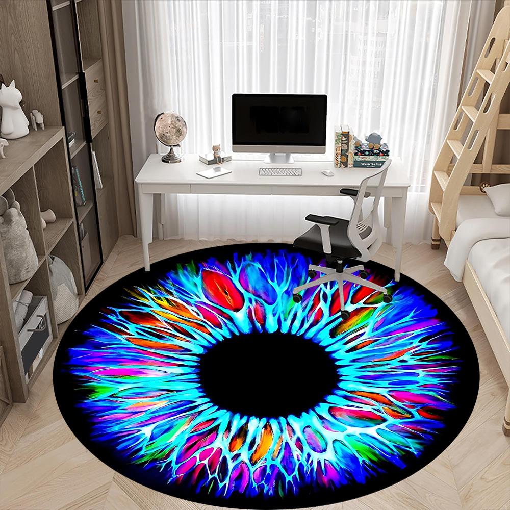 1pc Psychedelic Eye Print Chair Carpet for Office, Round Non Slip Durable Large Size Office Carpet, Suitable for Office