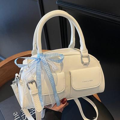 French Sweet Fashion High Sense Portable Boston Bag Niche Design Simple Solid Color Commuter Messenger Bag Women