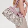 Retro Polka Dot Shoulder Bag Wooden Button Decor Handbag Pleated Design Soft Dumpling Bag Striped Pattern Casual Commuter Bag