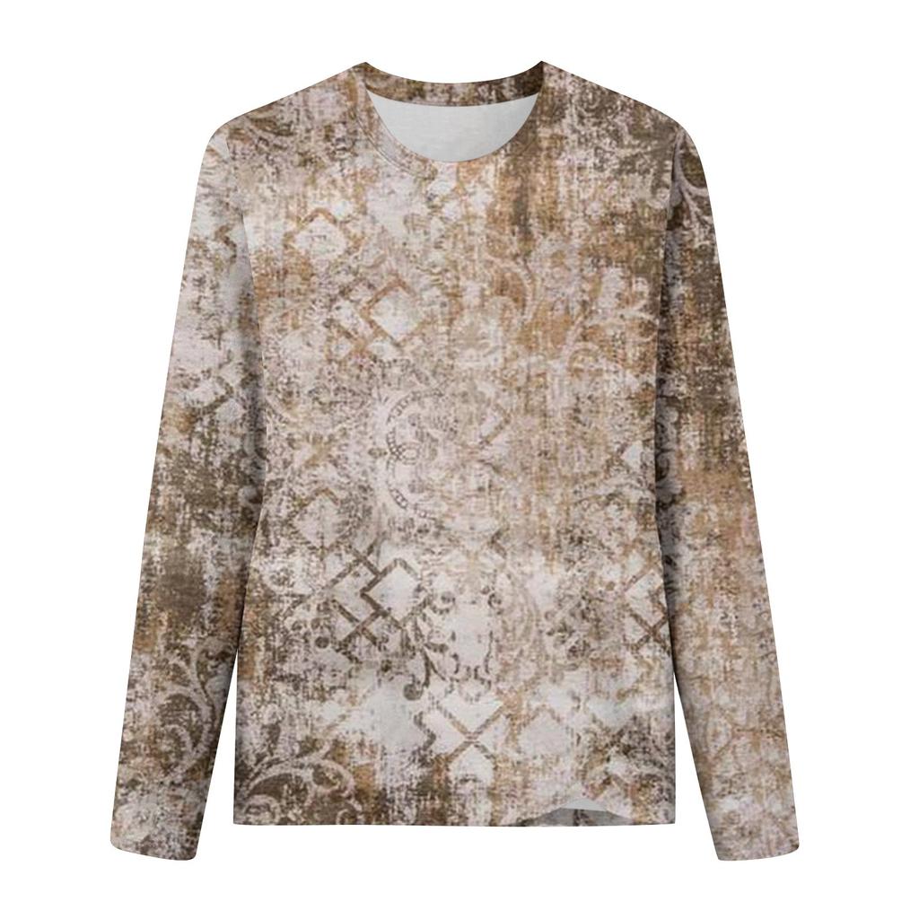 Women's Fashion Casual Long Sleeve Vintage Printed  Neck Top