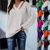 Women's Fashion Loose V-neck Long Sleeve Knit Personality Solid Color Casual Sweater
