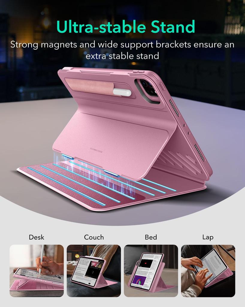 ESR iPad Pro Case Exclusive Rotating Case with Removable Magnetic 9 Adjustable Angle Rugged Shift Pink 12.9 (2022/2021, 6th/5th Generation) Cover,