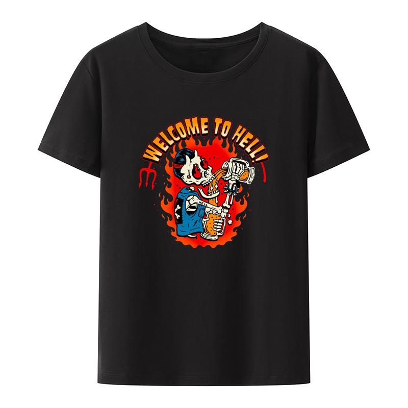 Welcome To Hell Graphic Printed Tee Clothes Unisex Clothing Shirt Male Shortsleev Camisetas Oneck Tops Roupas Masculinas Blouse