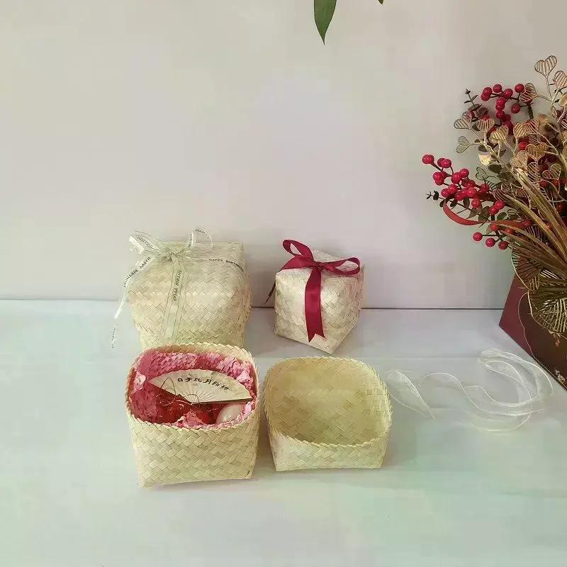 Durable Tight Seal Design Bamboo Woven Gift Box Reusable Handmade Bamboo Teas Tin DIY Wedding Cookies Candy Box Party Decoration