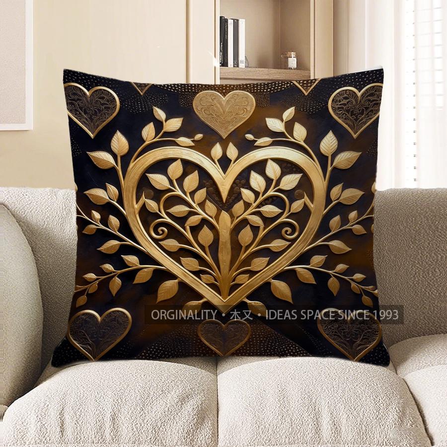 2D Gilt Heart & Floral Patterned Cushion Covers Pattern Cushion Cover Suitable For Sofa Bedroom Car Pillow Cover