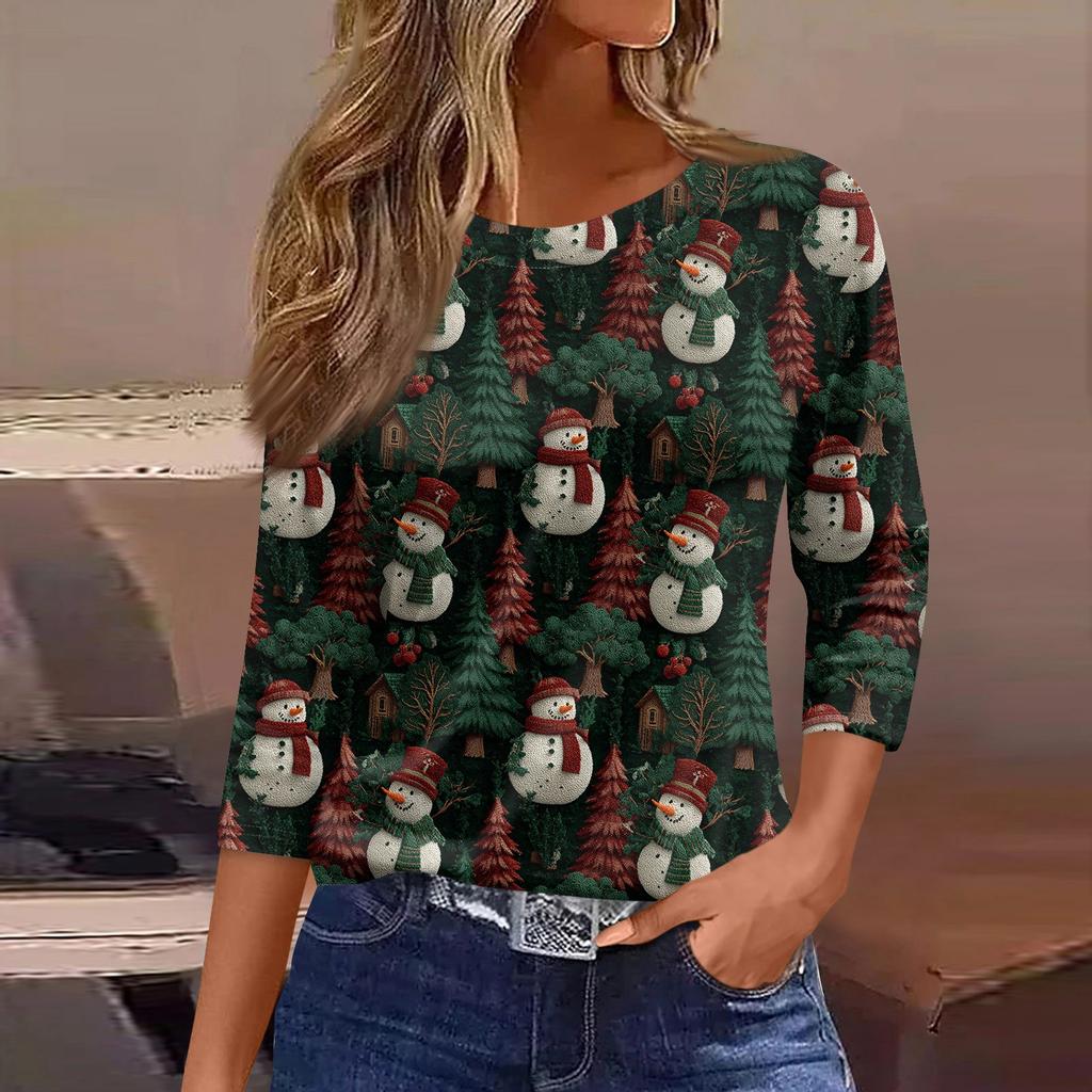 3/4 Sleeve Shirts For Women Print Graphic Tees Blouses Casual Plus Size Basic Tops Pullover