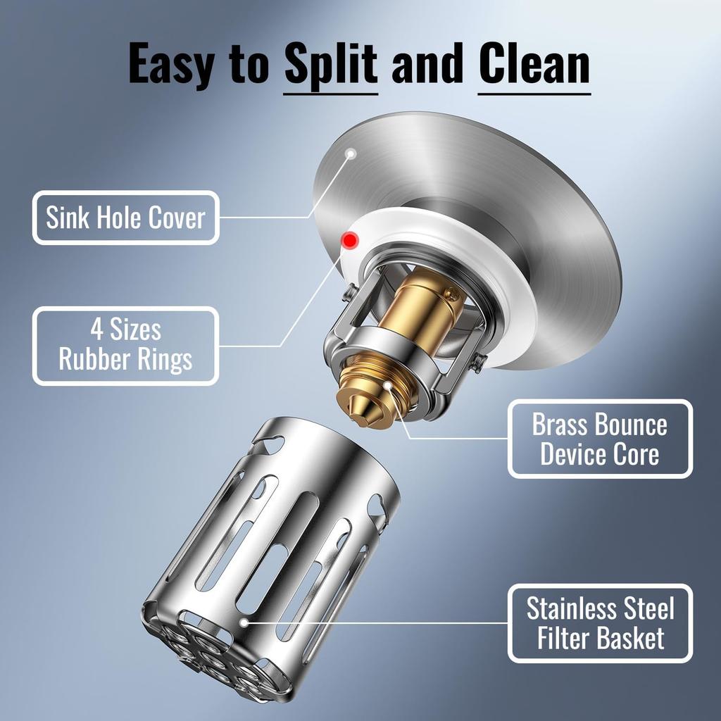 (2 Pc) Bathroom Sink Stopper-All Metal Sink Stopper-Universal Fit 99% Bathroom Sink Stopper with Removable Stainless Steel Hair Catcher-Bathroom Sink