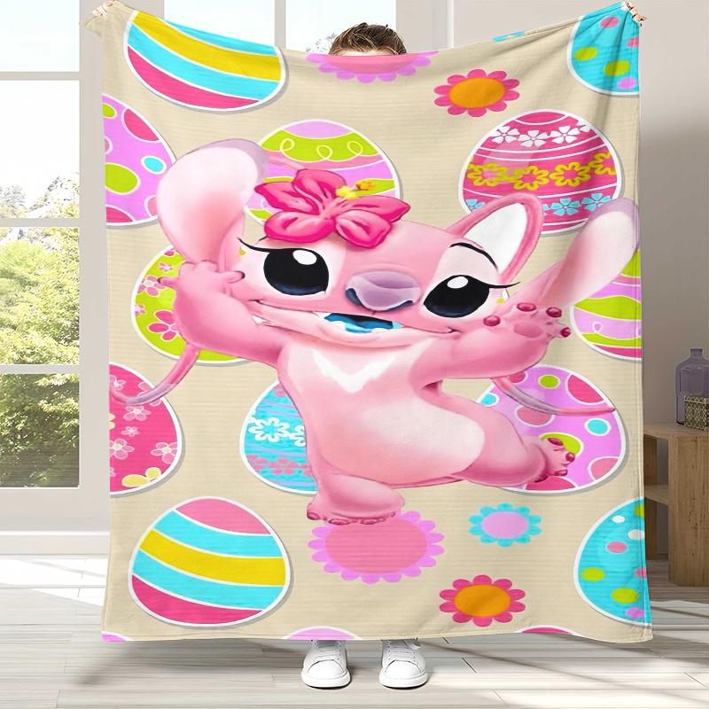 Cartoon S-Stitch Kawaii Flannel Blanket,Ultra Soft Warm Plush Throw for Home Bedroom Bed Sofa Cover Camping Picnic Gift Kids