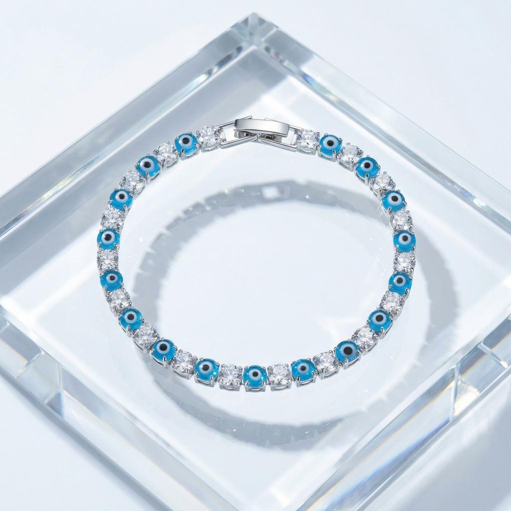 Colorful Crystal Tennis Bracelet For Women Fashion Cubic Zirconia Bracelets Devil's Eye Chain Bracelet Luxury Jewelry Gift