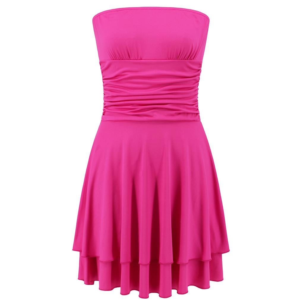 Mini rochii fără bretele femei cu talie elastică Clubwear petrecere rochie plisată Rochii