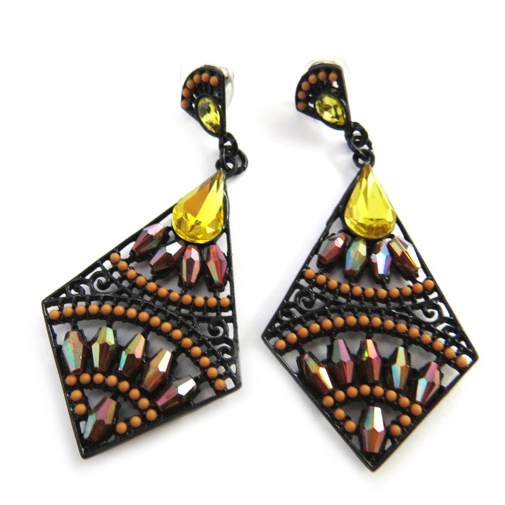 Les Trésors De Lily [M8224] - 'Sissi' Yellow Brown Designer Earrings
