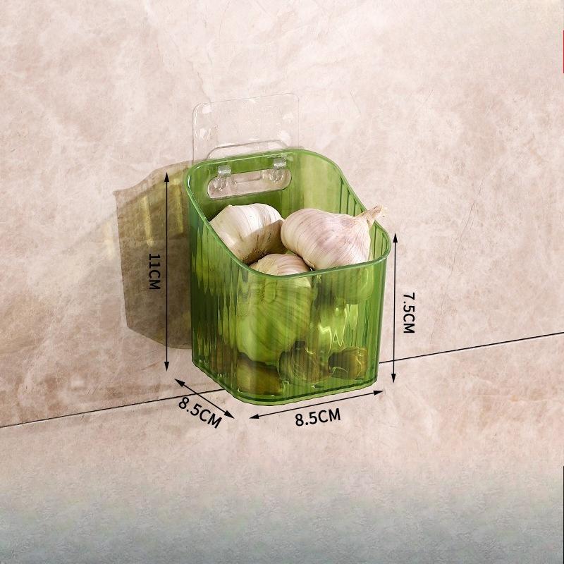 Kuchyňská úložná krabička na jarní cibulku, zázvor a česnek, Nástěnný úložný koš na potraviny, Úložné zařízení na potraviny s háčkem na odkapávací misku