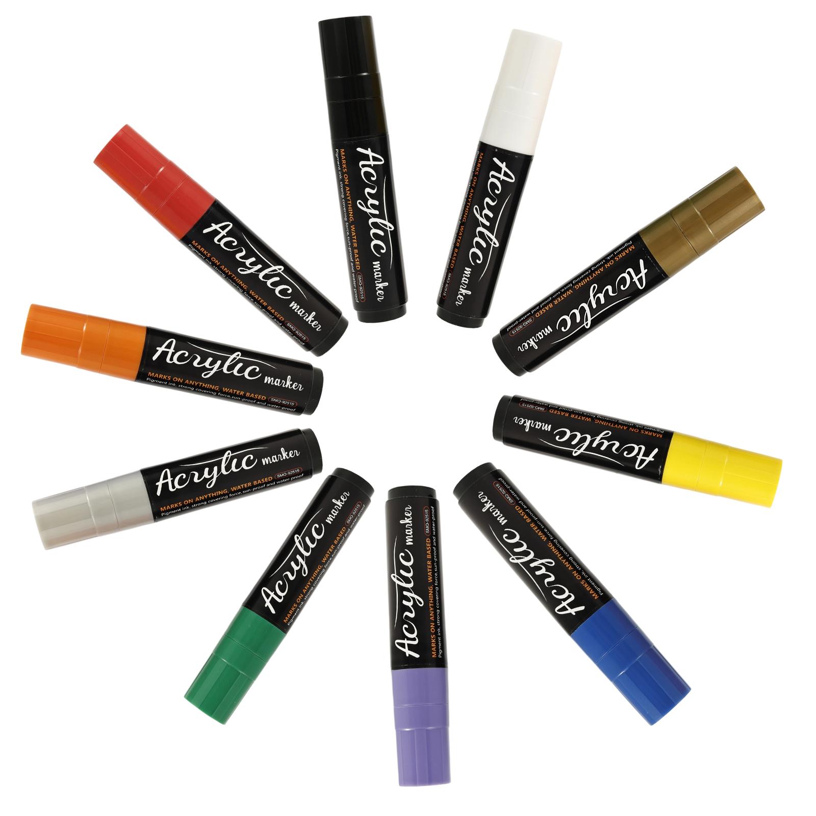 

10 Colors Acrylic Paint Marker 3-15mm Tip Width Jumbo Graffiti Markers for Rock Wood Glass Plastic Ceramics Fabric Paintings