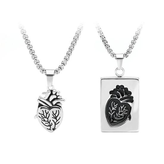2Pcs Heart Charm Couple Necklace Love Keepsake Necklace Hypoallergenic Heart Necklace Gift for Anniversary Valentine's Day