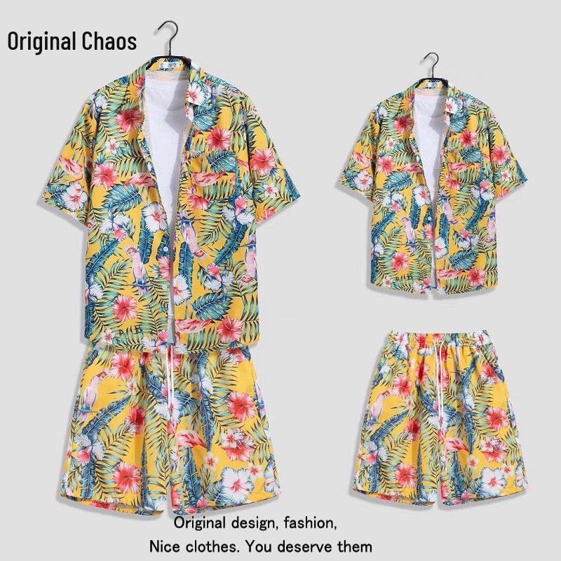 Hawaiian Floral Beach Resort Unisex Two-Piece Set: Loose Short Sleeve Shirt & Shorts