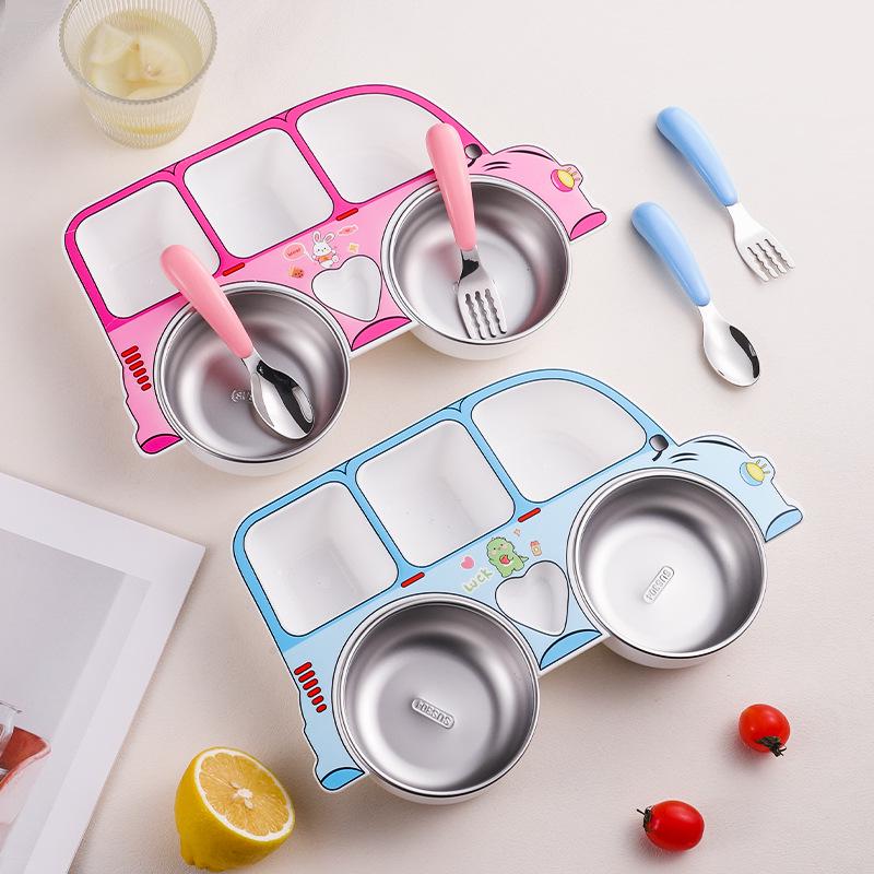 304 Stainless Steel Baby Divided Plate with Removable and Washable Cutlery
