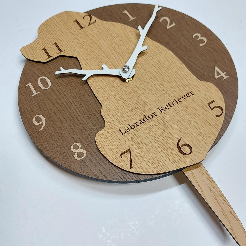 Pendulum Clock, Wall Clock with a Cute Labrador Retriever Design, Wooden, Analog, Silent, Wall Clock, Decorative Wall Clock for Bedroom, Home, Room