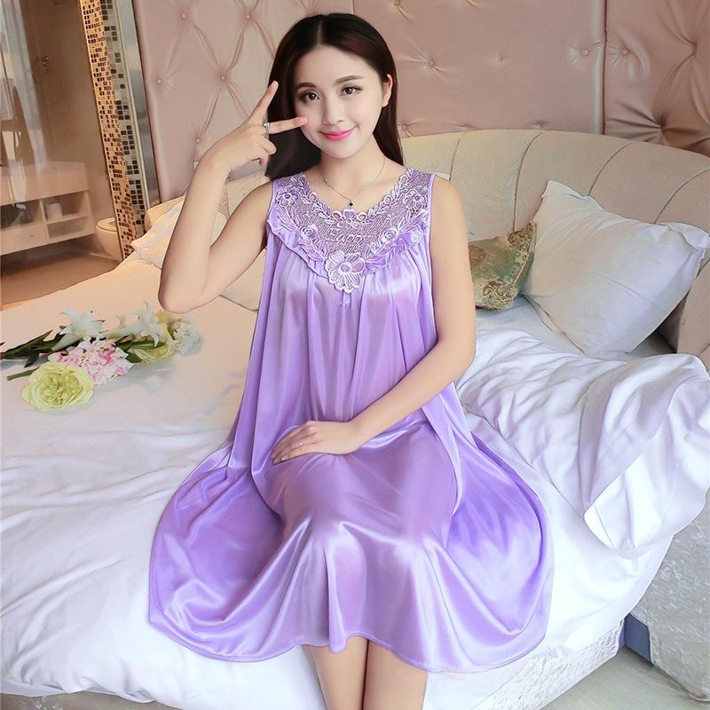 

Летняя корейская ночная рубашка из ледяного шелка больших размеров - свободная пижама из искусственного шелка для женщин One Size