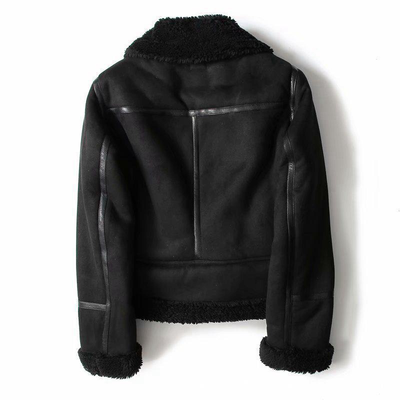 Women's Suede Velvet Lamb Wool Motorcycle Jacket - European & American Style, Warm for Autumn and Winter
