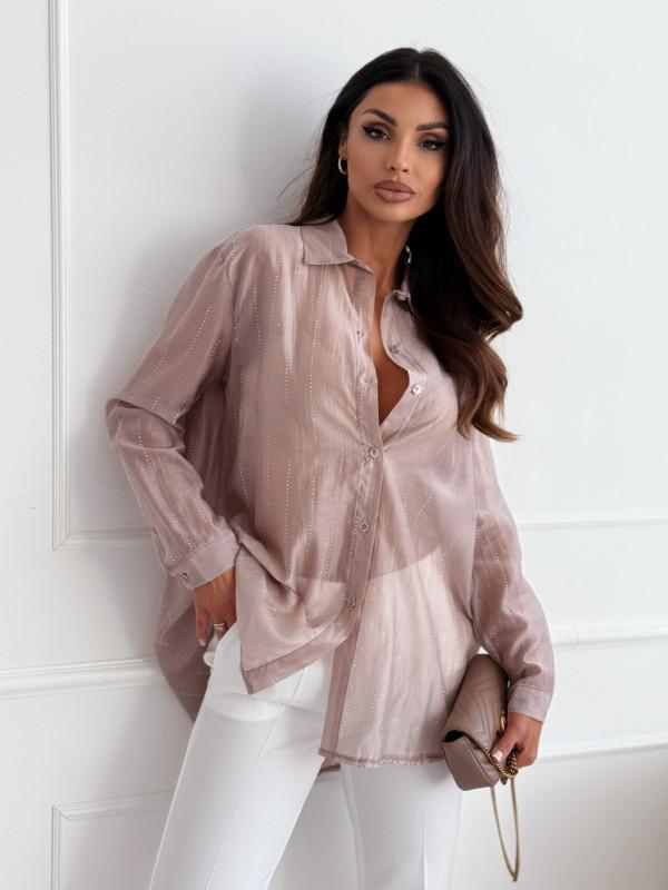 2025 Spring/Summer Simple Fashion Solid Color Long Sleeve Shirt with Stylish Drill Details