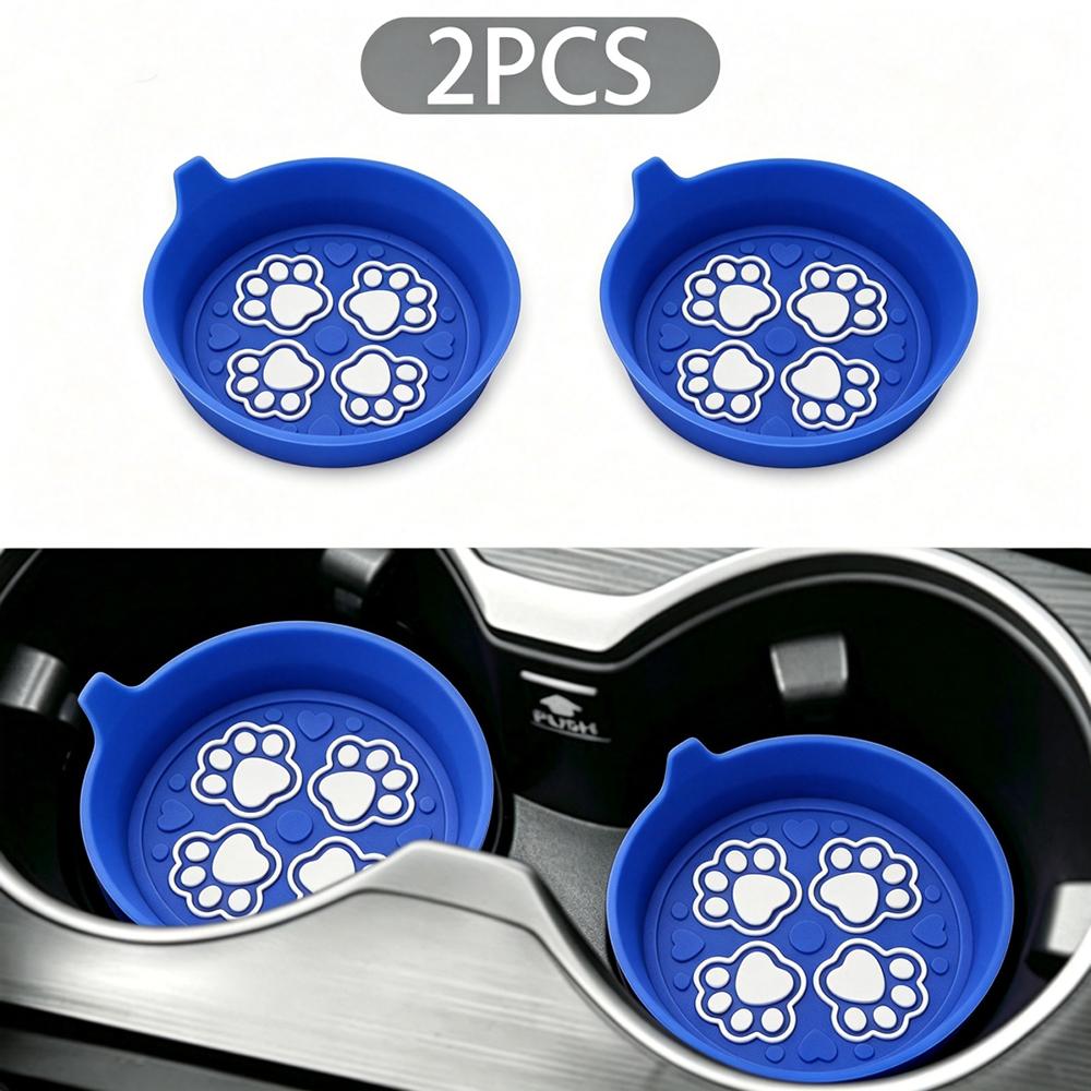2/8PCS Cat Paw Print Pattern Car Cup Holder, Cup Mat, Car Water Cup Mat, Silicone Anti Slip Bottle Mat, General Motors Interior