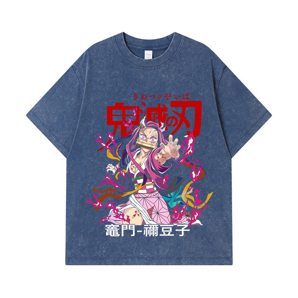 275 GSM Washed T-shirts 100% Cotton Demon Slayer V72 Nezuko Print Unisex Heavy Cotton T Shirt
