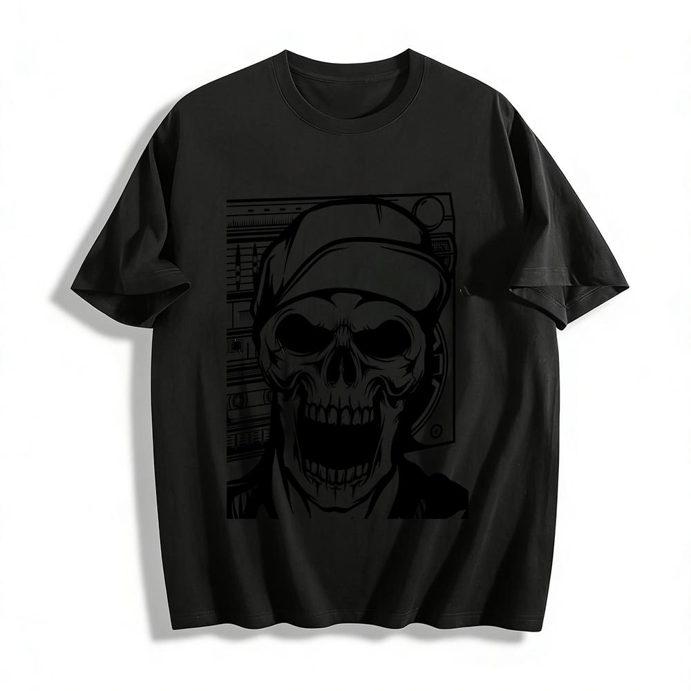 

Vintage Trendy Skull Radio Print Street Style Men s Short Sleeve Tee Pure cotton T-shirt XXS