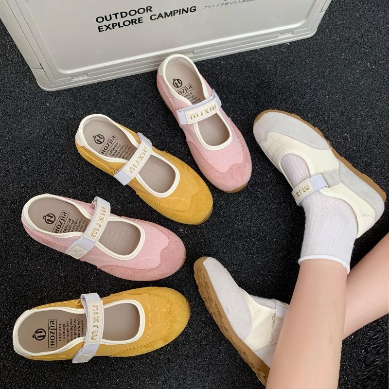 Weichsohlige Klettverschluss-Ballerinas im Mary-Jane-Stil mit flachem Ausschnitt, Damen-Sommer, neu, Retro, Ein-Pedal-Damen-Schuhe, Trend