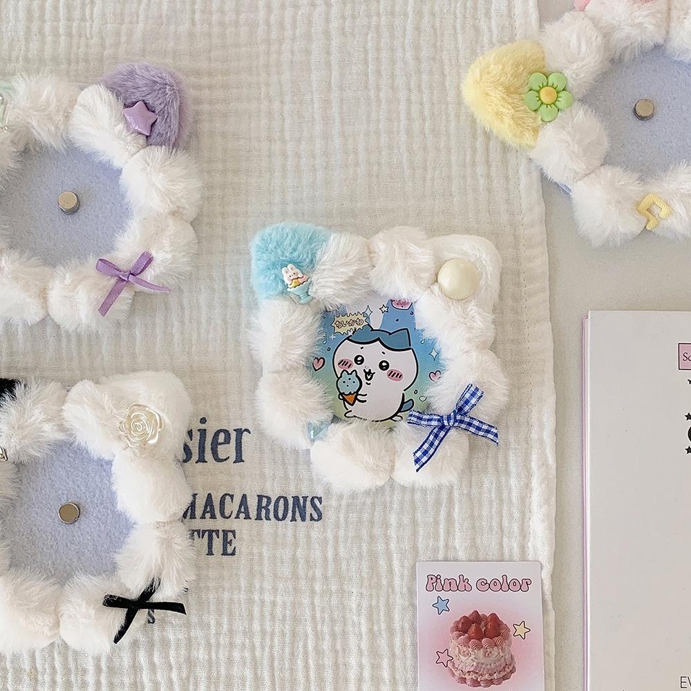Cute Cat Ear Badge Holder School Student Picture Decoration Unique Pain Bag Accessory Plush Badge Display Pendant Charming