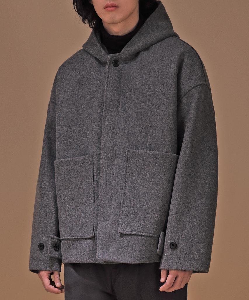 Veryvain Woolen Hooded Half-Coat (Gray)